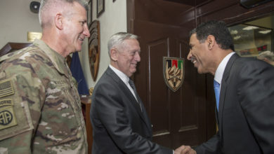 Jim Mattis and John Nicholson at Resolute Support HQ, Afghanistan