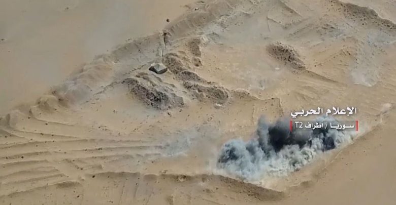 Aerial view of the Attack nearT2 pumping station in Syria