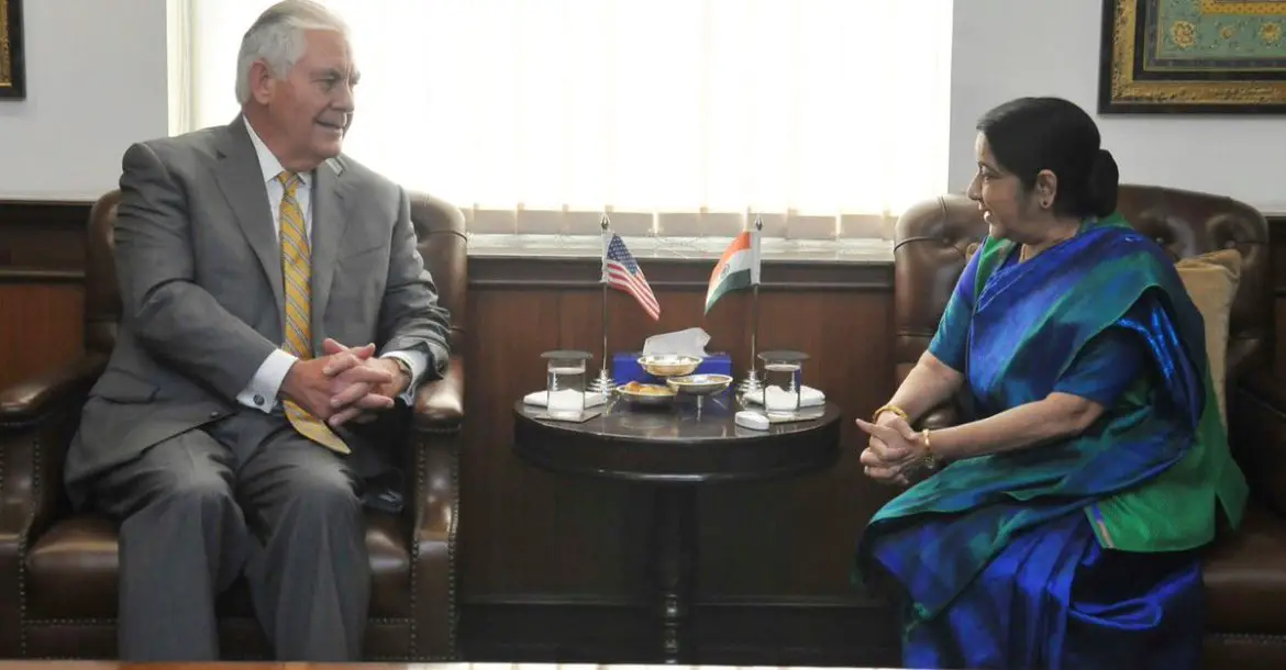 Rex Tillerson with India's Susham Swaraj