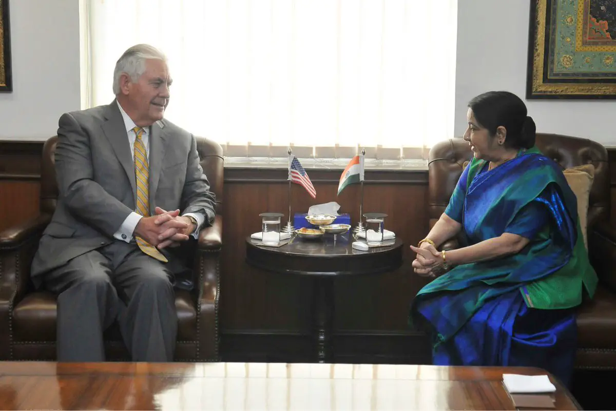 Rex Tillerson with India's Susham Swaraj