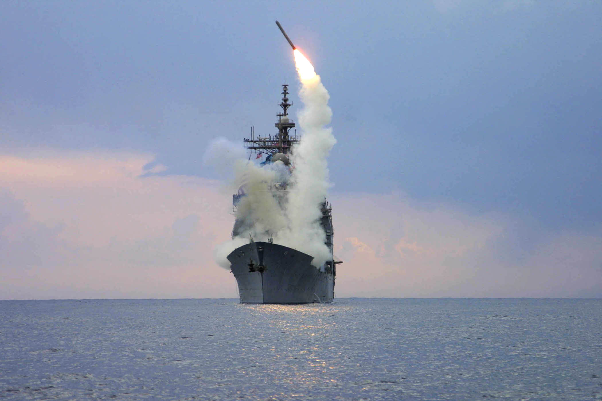 USS Cape St. George launches a Tomahawk cruise missile