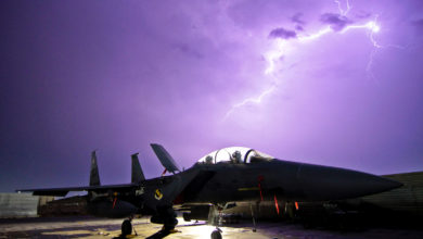 F-15E Strike Eagle in a lightning storm