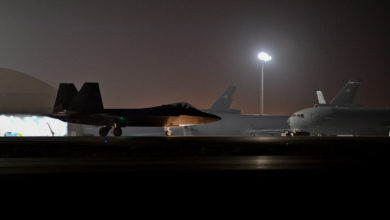 F-22 Raptor taxis before takeoff in new Aghanistan offensive
