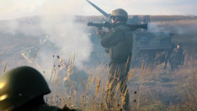 A Ukrainian soldier assigned to 1st Battalion, 92nd Mechanized Brigade, fires a rocket propelled grenade during a platoon live-fire exercise