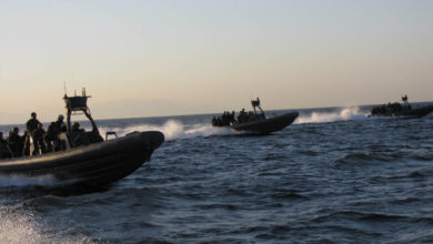 Philippine Navy sailors take part in an exercise in Manila Bay