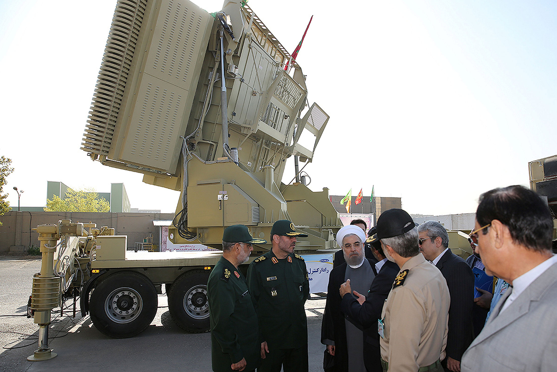 Iran's President Hassan Rouhani with the Bavar-373 air defense missile system