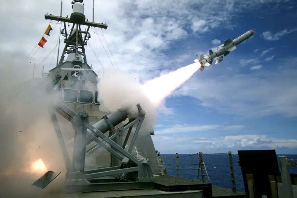 USS Coronado launches a Harpoon Block 1C missile