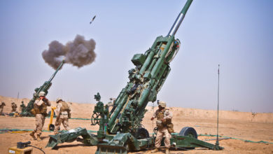 M982 Excalibur round fired from M777 howitzer