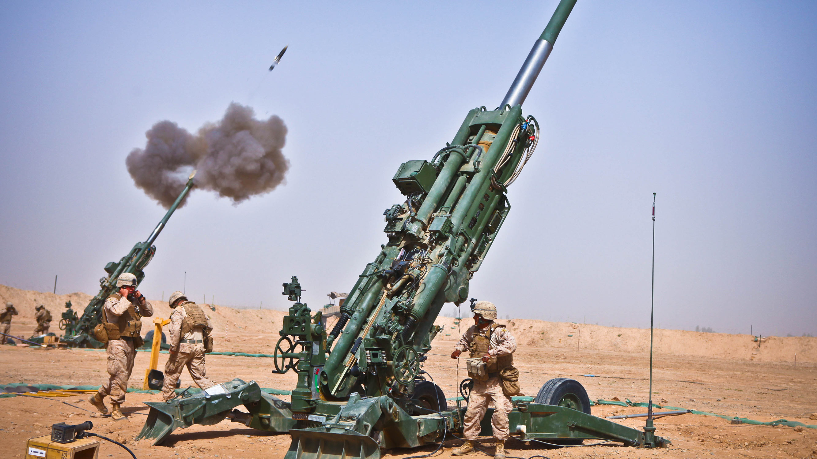 M982 Excalibur round fired from M777 howitzer