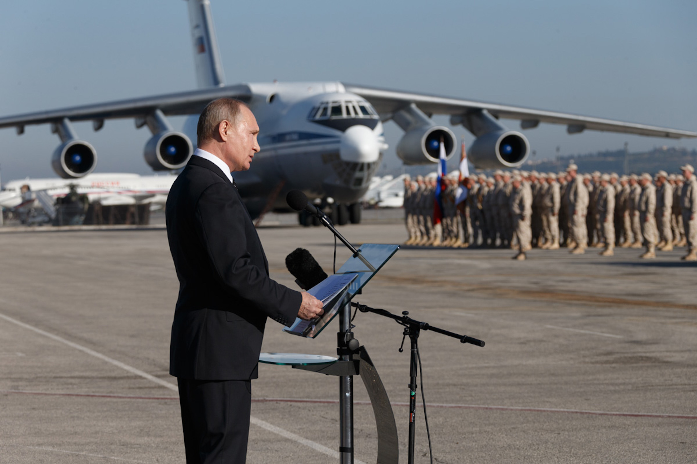Russian President Vladimir Putin at Hmeimim air base in Syria