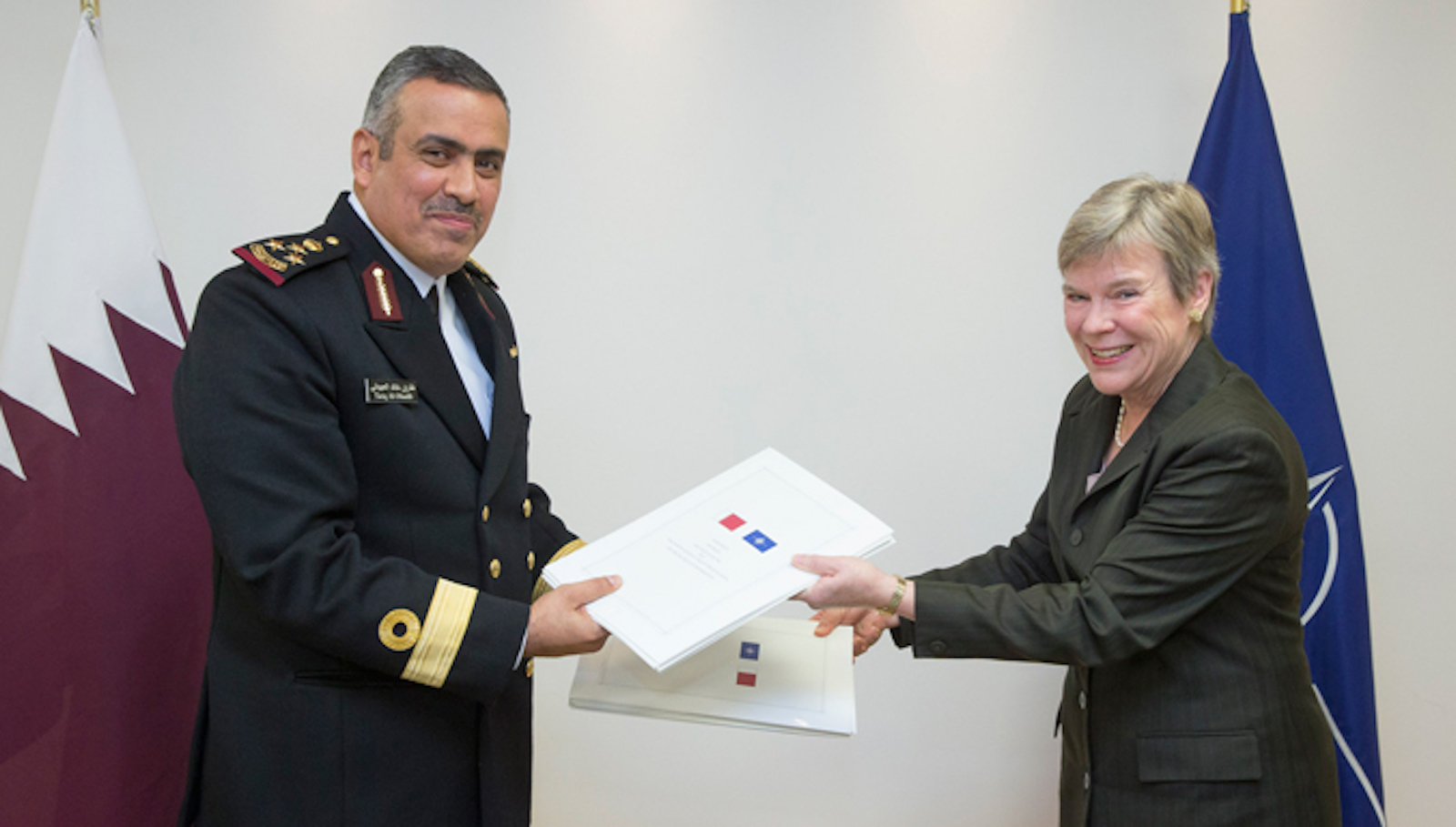 Qatari Brigadier General Tariq Khalid M. F. Alobaidli and NATO Deputy Secretary General Rose Gottemoeller signed a security agreement