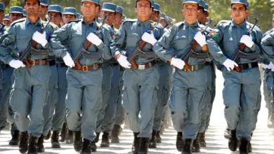 Afghan National Police march during an ANP graduation