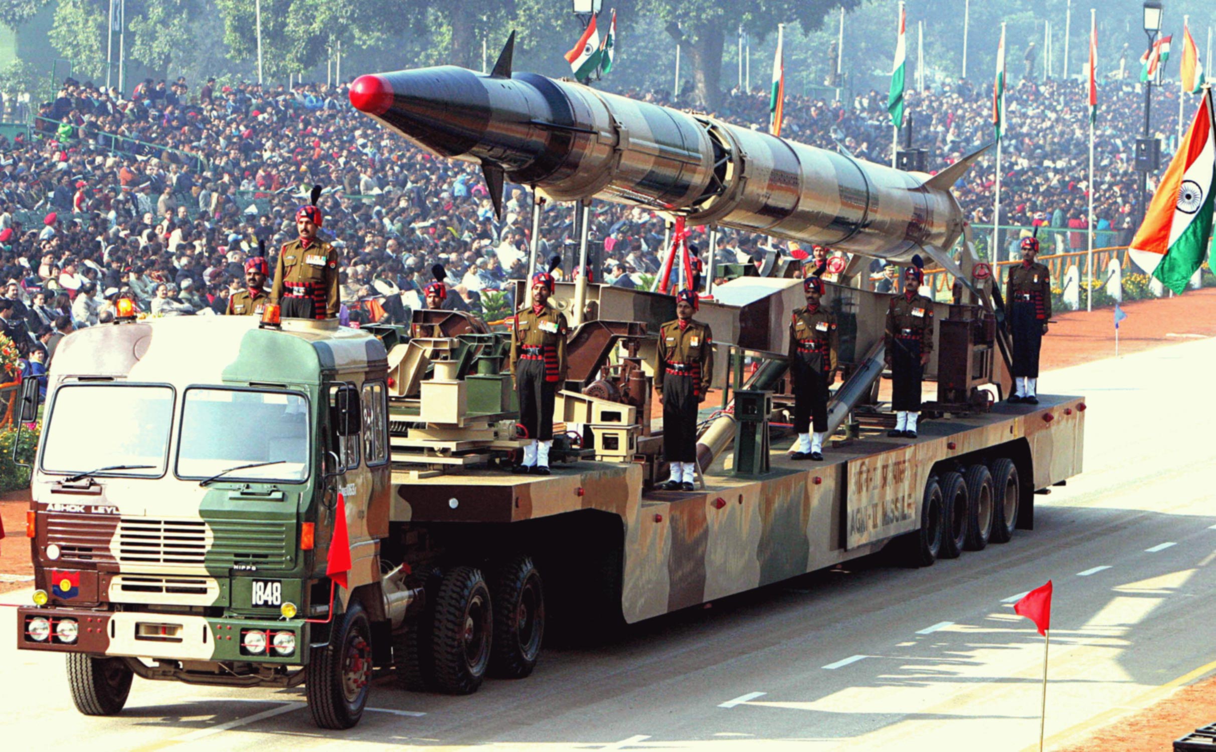 India Agni-II ballistic missile on launcher