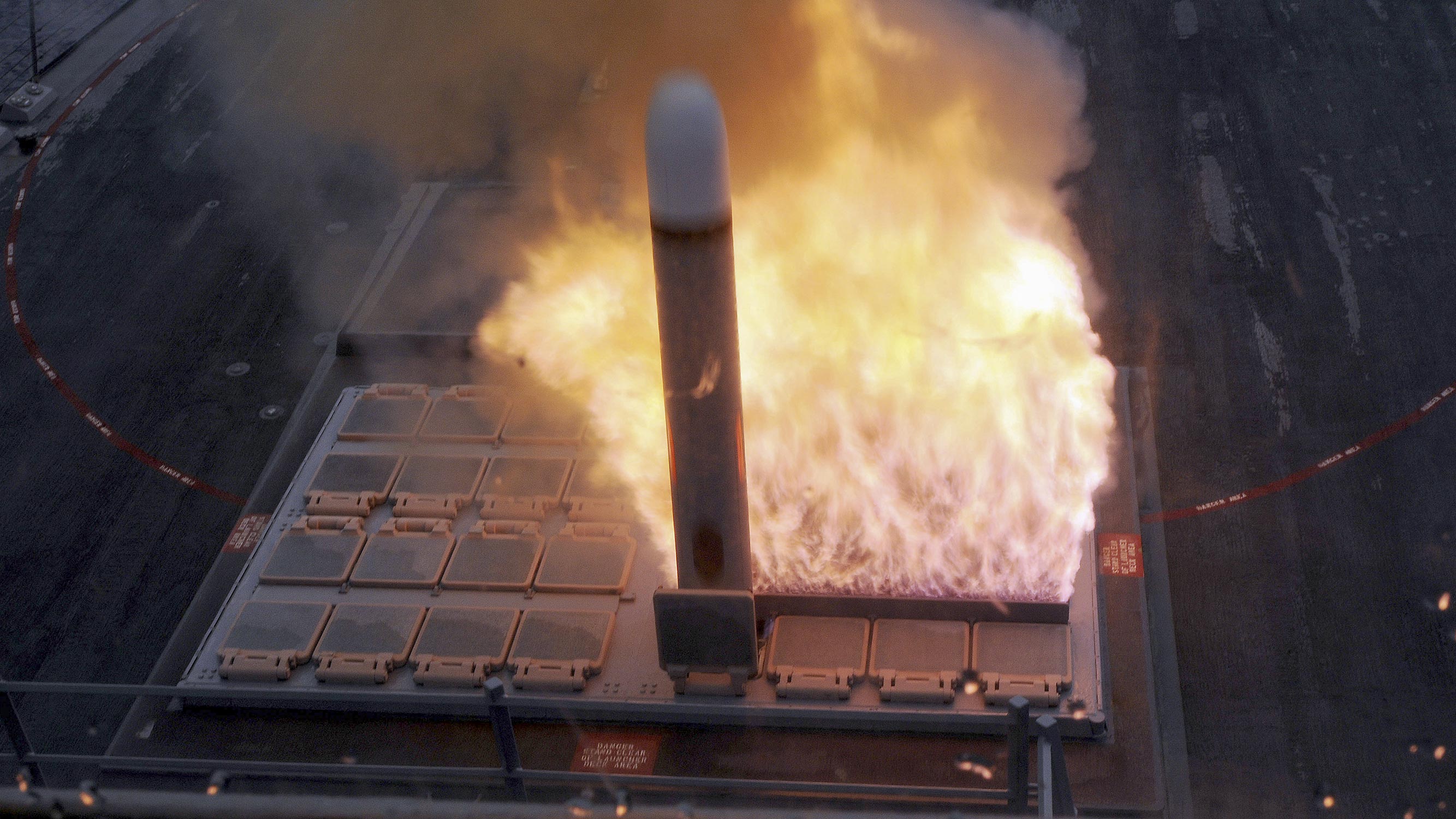 Tomahawk cruise missile launch from Mk 41 Vertical Launching System