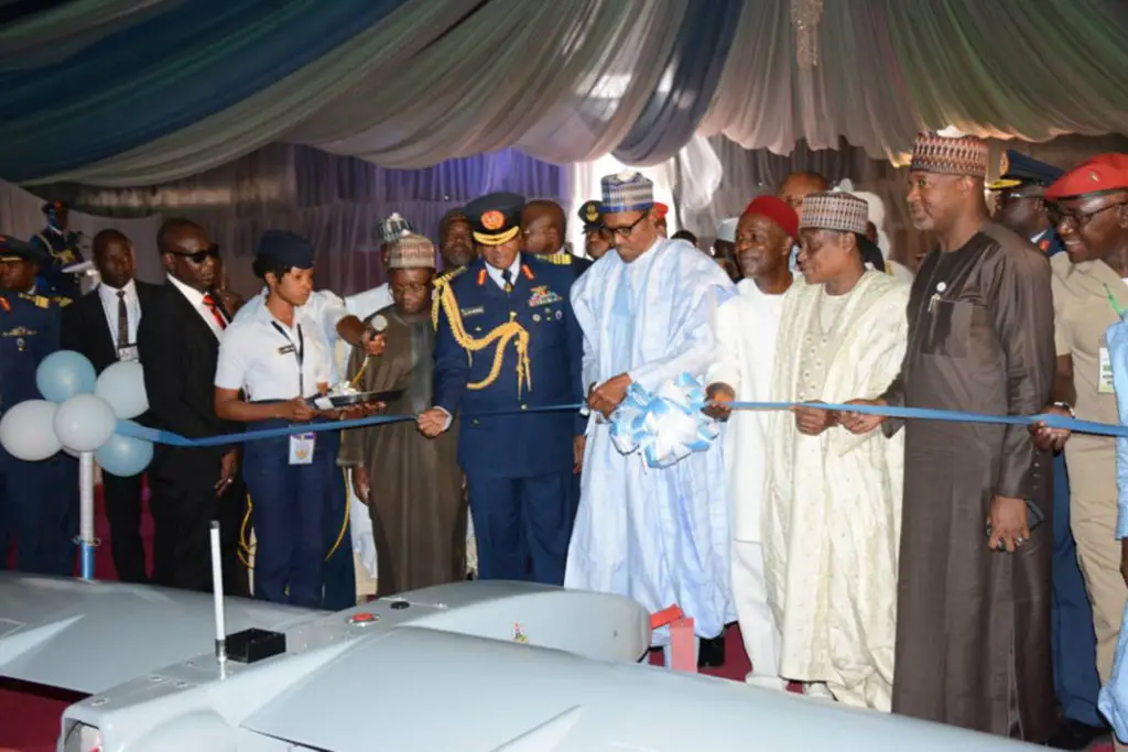Nigeria's President Muhammadu Buhari commissions Tsaigumi drone