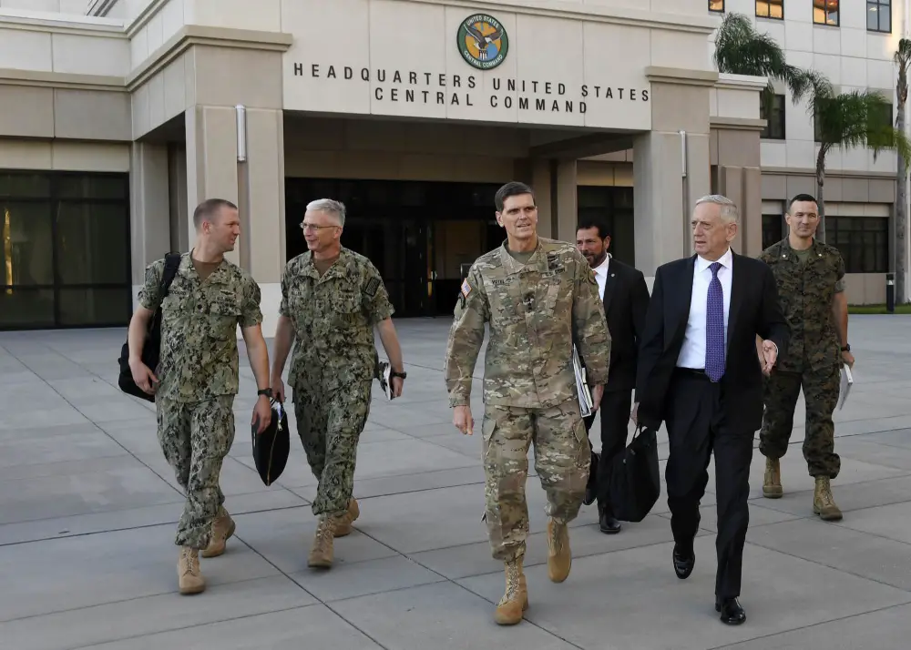 U.S. Army Gen. Joseph Votel and Secretary of Defense James Mattis