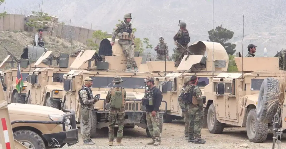 Afghan troops in Kosht province after a cross-border gunfight with Pakistani security forces