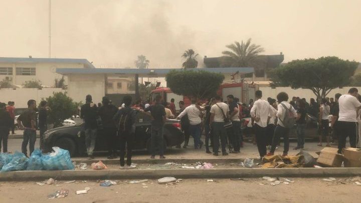 Aftermath of an attack on an election headquarters in Tripoli, Libya