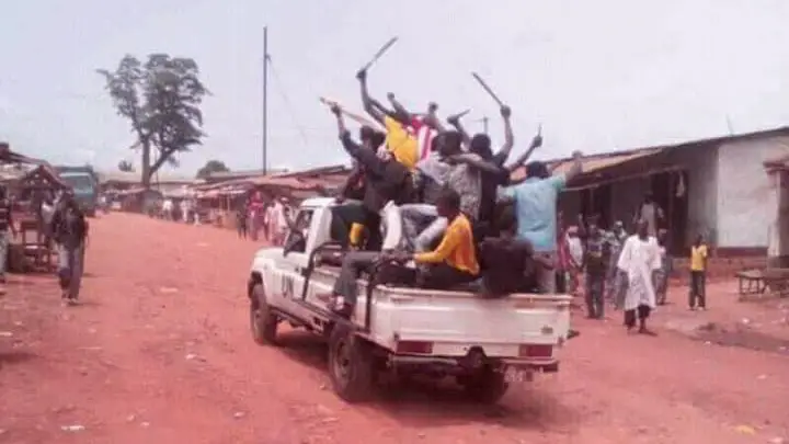 Militants in UN vehicle, Bambari, Central African Republic