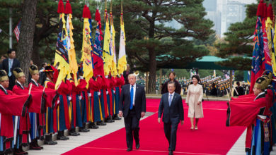 President Donald J. Trump and South Korean President Moon Jae-in arrive for talks in Seoul, South Korea