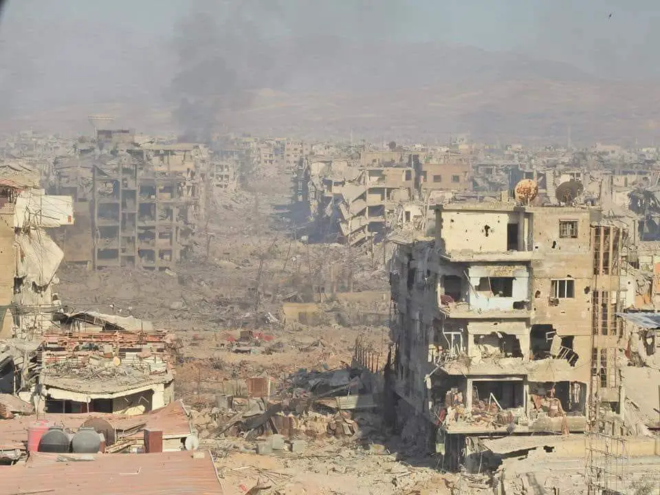 The remains of Yarmouk refugee camp near Damascus