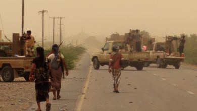 Yemeni pro-government forces gather at the south of Hodeidah airport on June 15, 2018