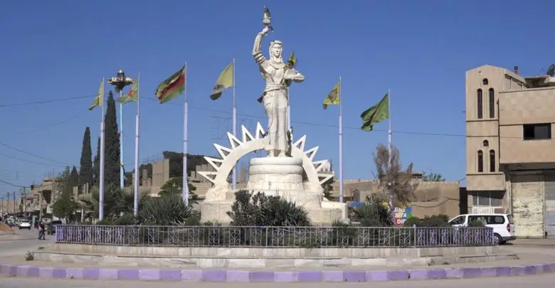 The Statue of the Free Woman at the entrance of Amude, 20 miles west of Qamishli, Syria