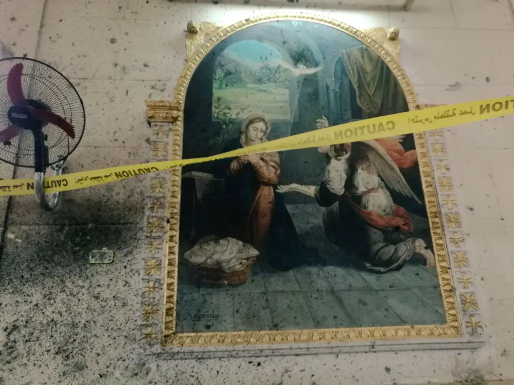 Aftermath of a suicide bombing at St George’s Coptic Church in Tanta, Egypt