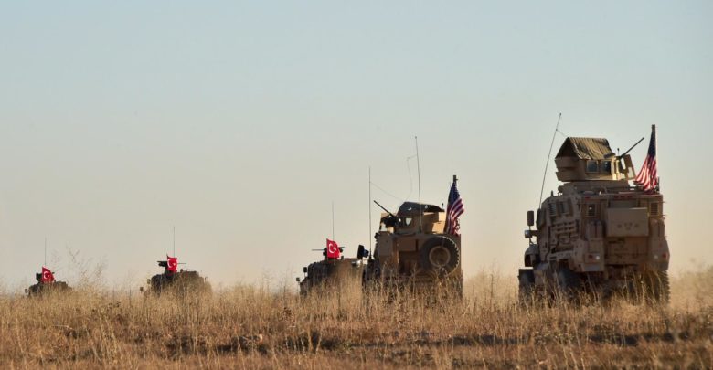 Turkish and US military vehicles apparently near Manbij, Syria