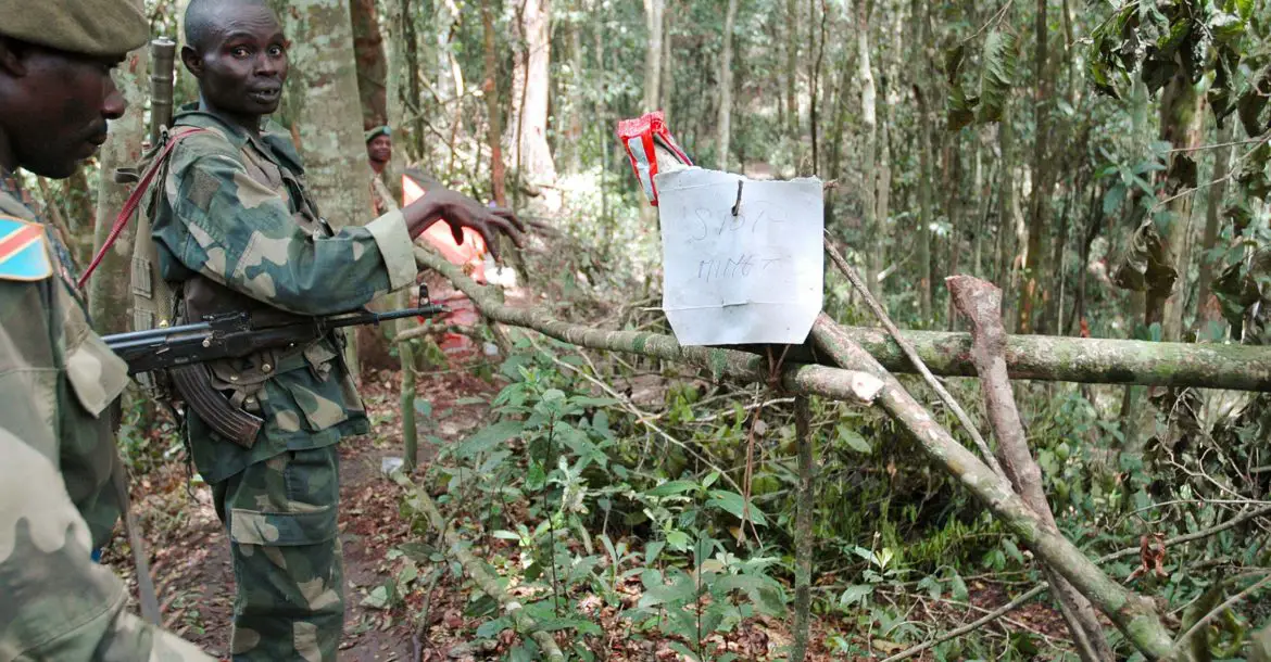 Congo soldiers next to a ADF booby trap