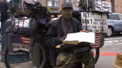 A homeless US military veteran in San Francisco, California
