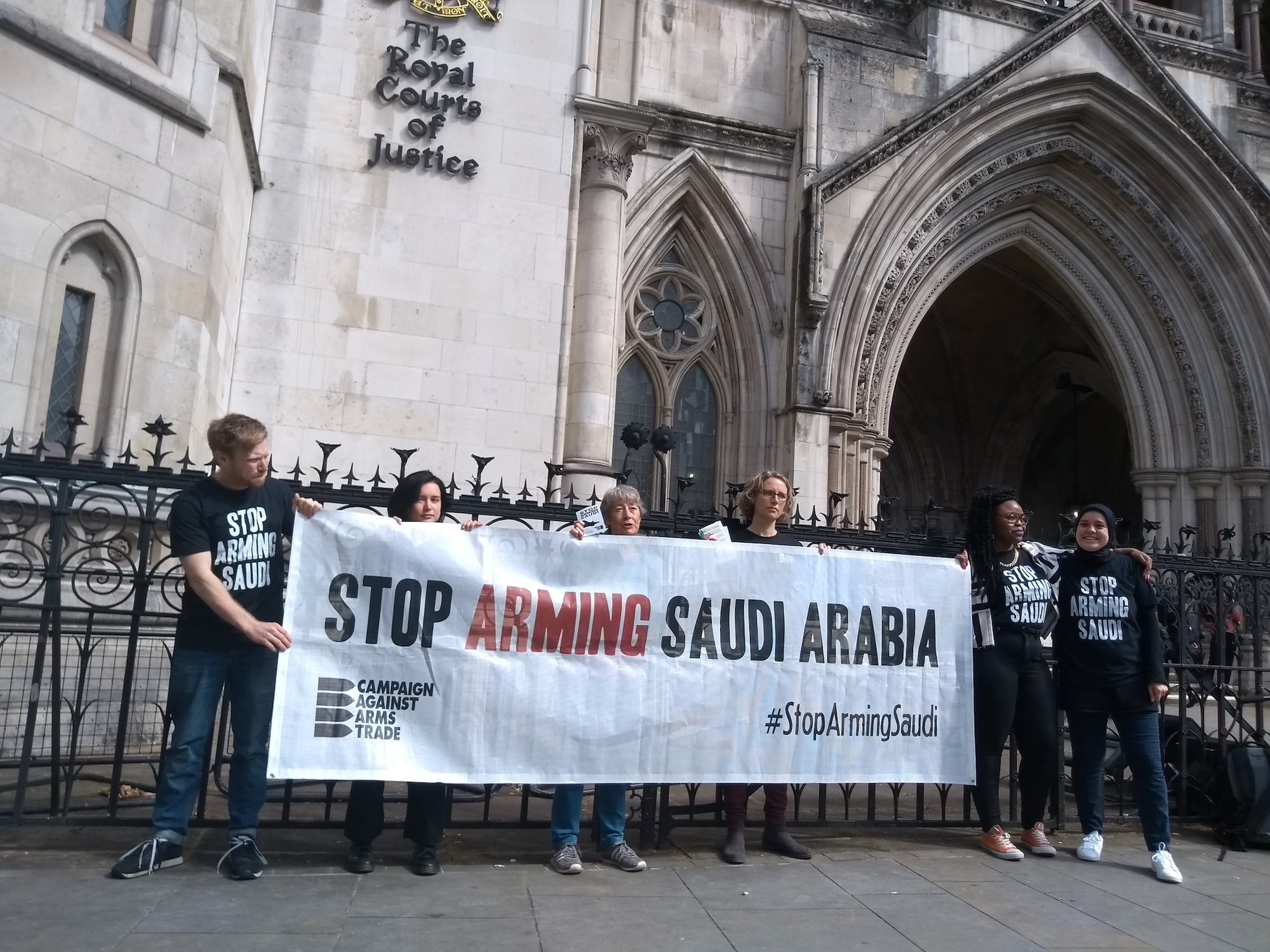 CAAT campaigners await the verdict in a court case to halt the sale of UK weapons to Saudi Arabia