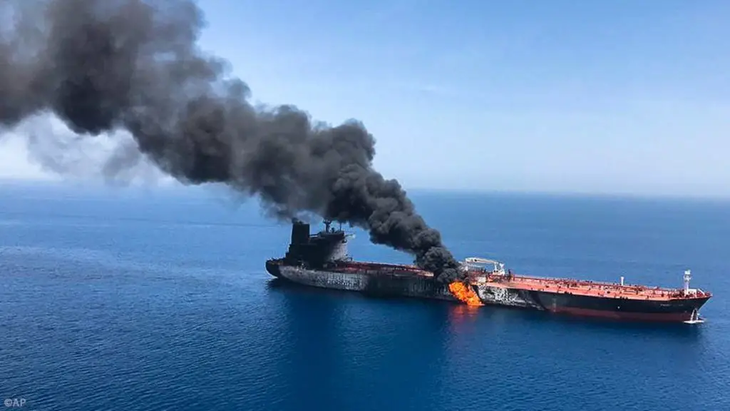 Oil tanker on fire in Gulf