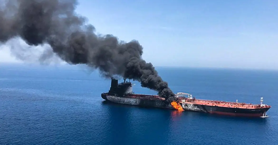 Oil tanker on fire in Gulf