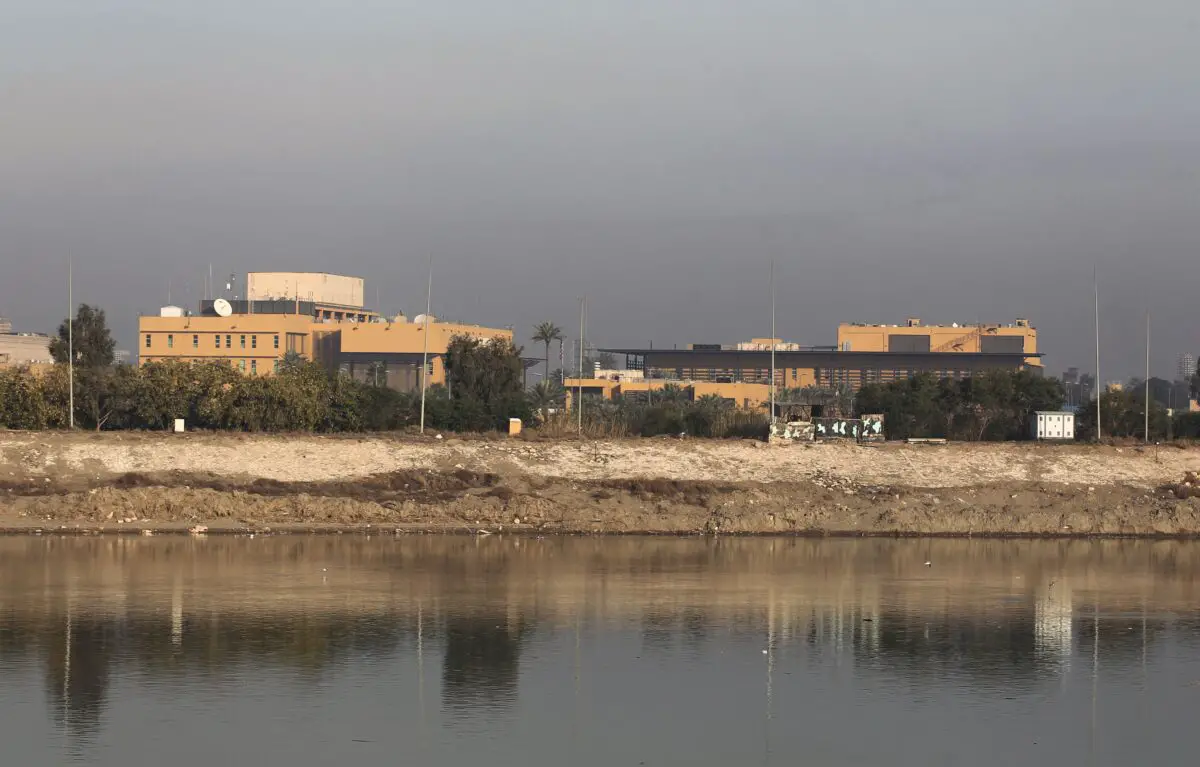 A general view shows the US embassy across the Tigris river in Iraq's capital Baghdad on January 3, 2020.