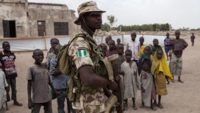 A Nigerian soldier on patrol in Banki, in the northeastern state of Borno, a region where Boko Haram insurgents are especially active