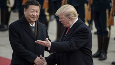 Chinese President Xi Jinping and US President Donald Trump shaking hands at a welcome ceremony at the Great Hall of the People in Beijing in 2017.
