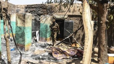 A village house destroyed in an attack in central Mali.