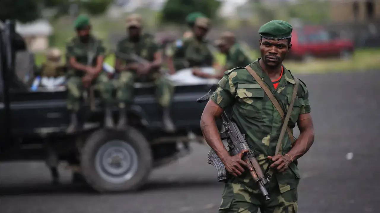 Congolese army soldiers on patrol.