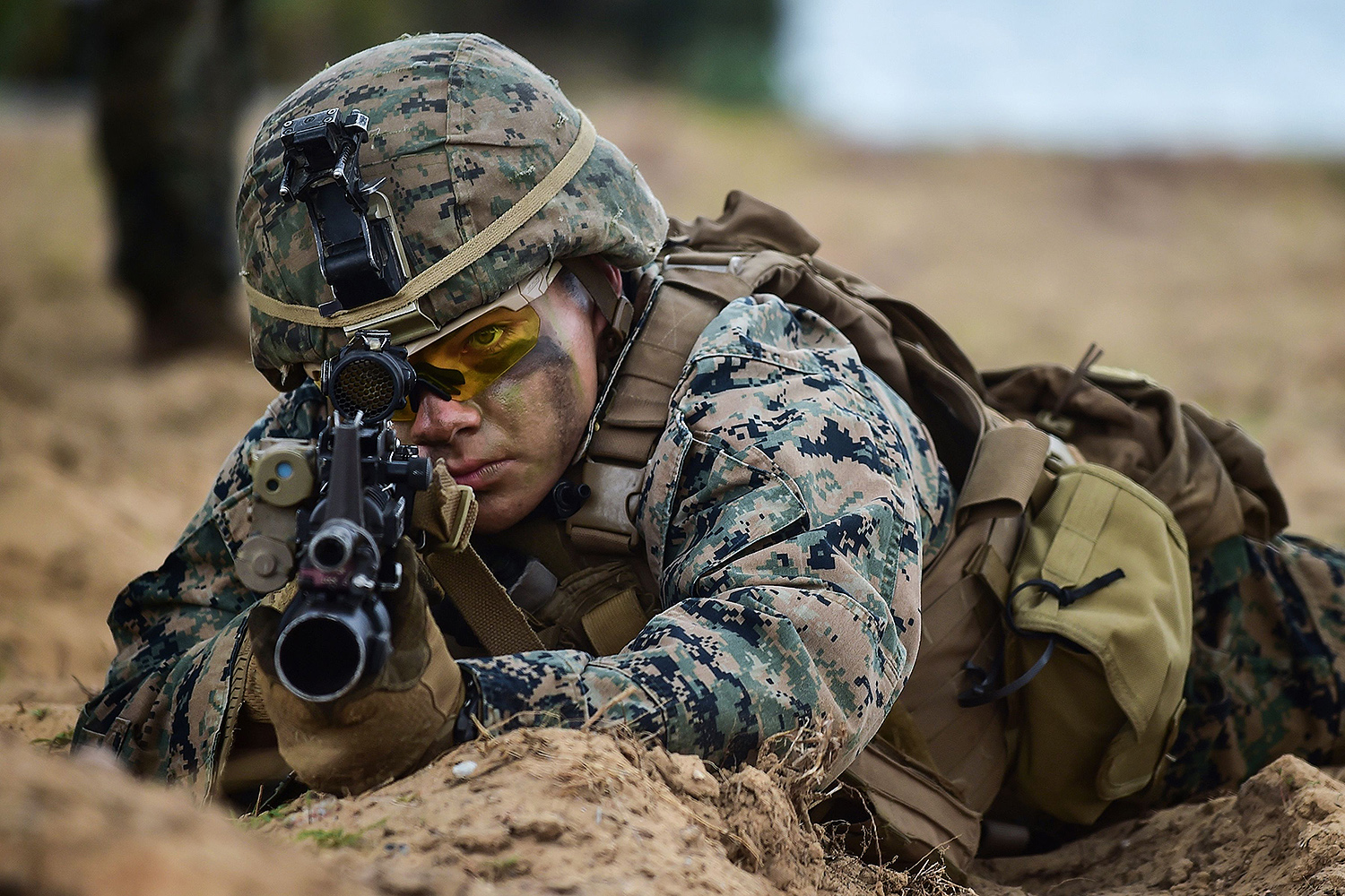 A US Marine takes position during the joint Cobra Gold exercise in the coastal Thai province of Rayong on February 28, 2020