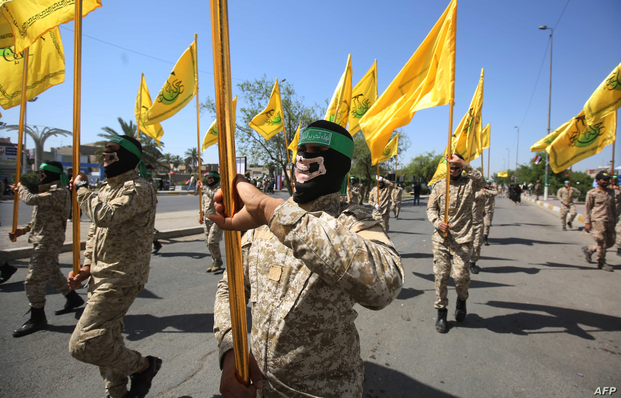 Iraqi Shiite fighters from the Nujaba armed group march during a military parade in Baghdad, on May 31, 2019. Photo: Ahmad al-Rubaye/AFP.