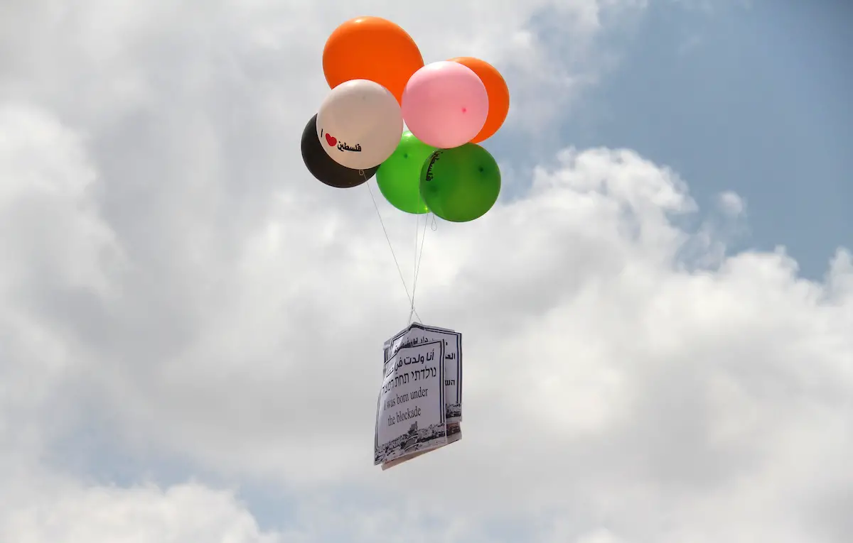 An incendiary balloon is pictured being launched from the Gaza Strip.