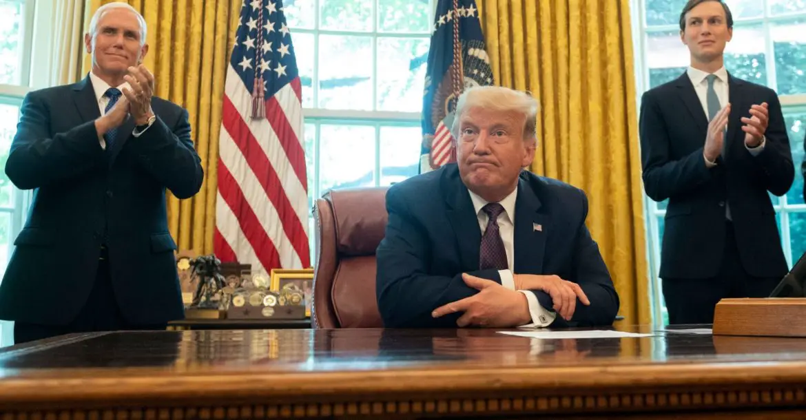 US President Donald Trump in the Oval Office soon after he announced Israel is going to normalize ties with United Arab Emirates and Bahrain.