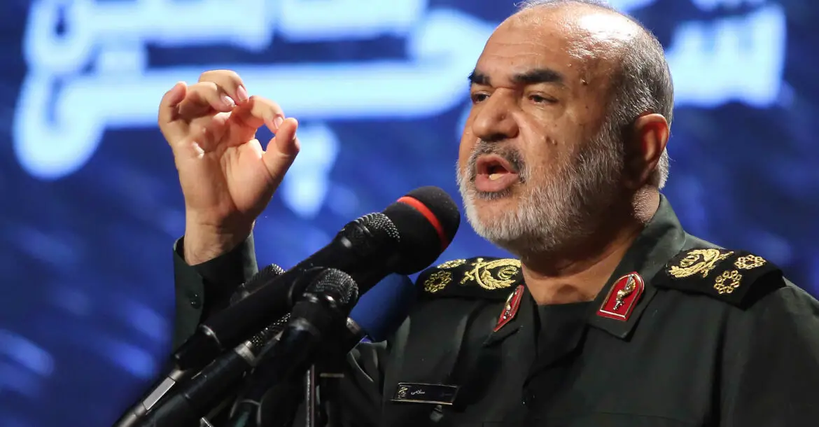 In this file photo taken on September 21, 2019, Iranian Revolutionary Guards commander Major General Hossein Salami speaks in capital Tehran