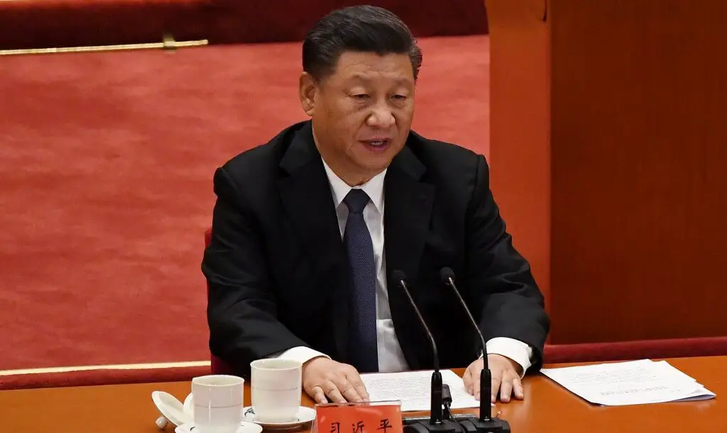 Chinese President Xi Jinping during a ceremony for 70th anniversary of China's entry into the Korean War. Taken in Beijing's Great Hall of the People on October 23, 2020.