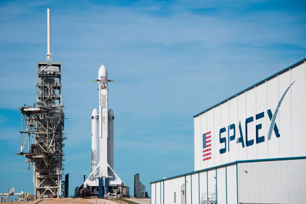 The SpaceX Falcon Heavy rests on Pad 39A at the Kennedy Space Center in Florida, on February 5, 2018, ahead of its demonstration mission