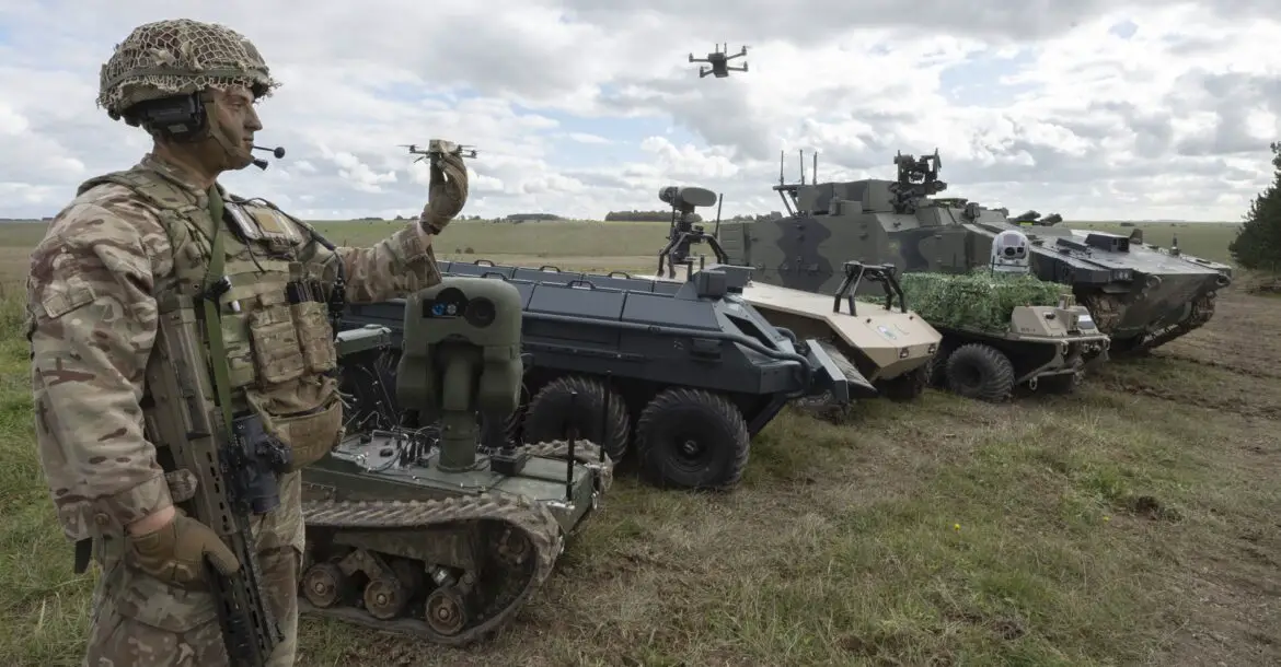 Photo of a selection of UK equipment on display at the Army Warfare Experiment 2020