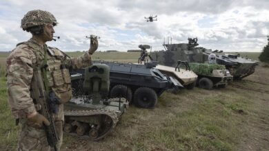 Photo of a selection of UK equipment on display at the Army Warfare Experiment 2020