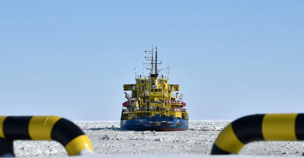 The Russian icebreaker Tor at the port of Sabetta on the Arctic circle