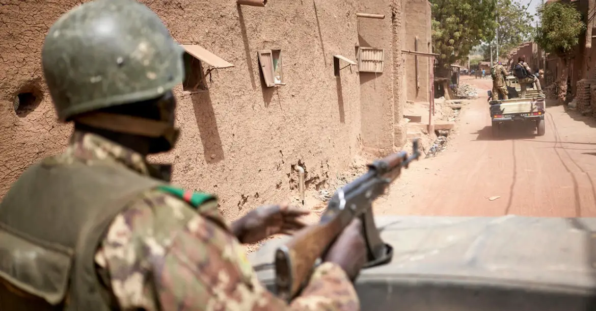 Malian army on patrol in the central Malian village of Djenne on February 28 2020